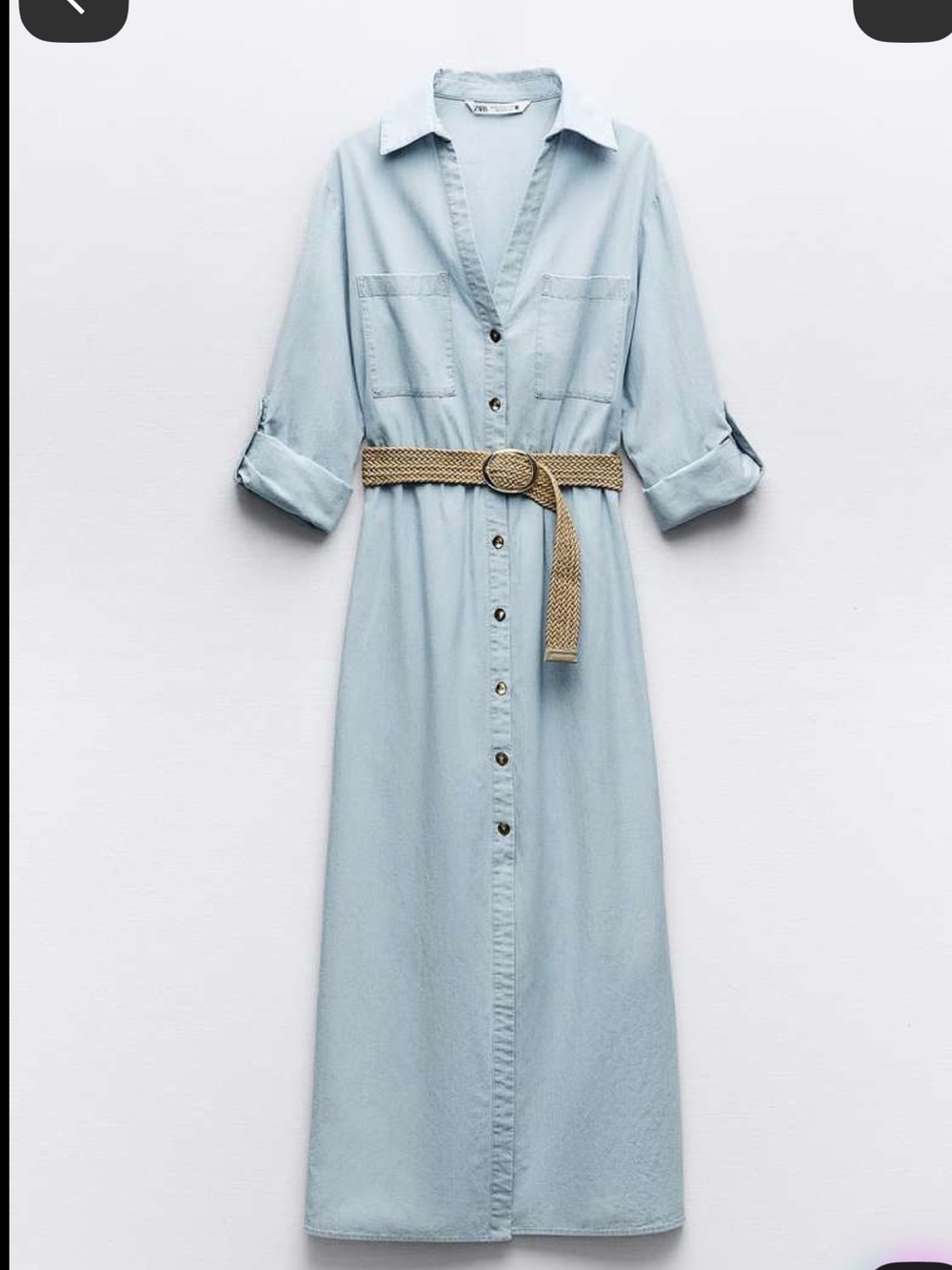 Mossimo Supply Co. Light Blue Button-Front Maxi Shirt Dress with Woven Tan Belt